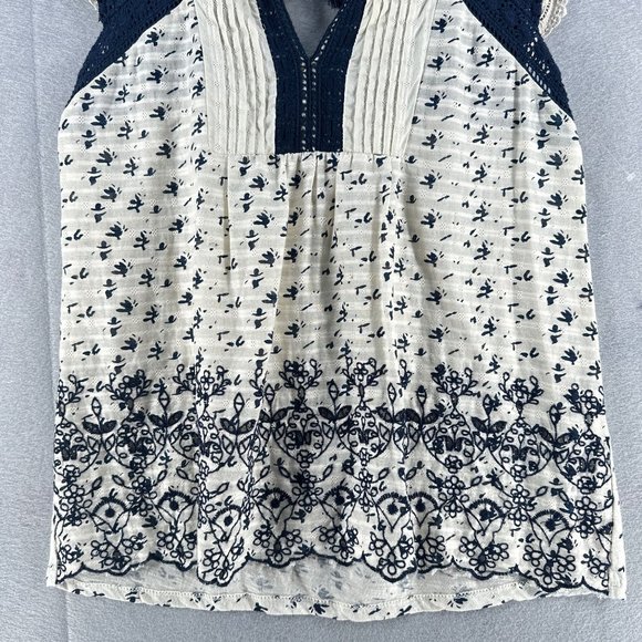 Lucky Brand Womens Peasant Tops S Cream Boho Flutter Sleeve Crochet Lace Boho - Picture 4 of 16